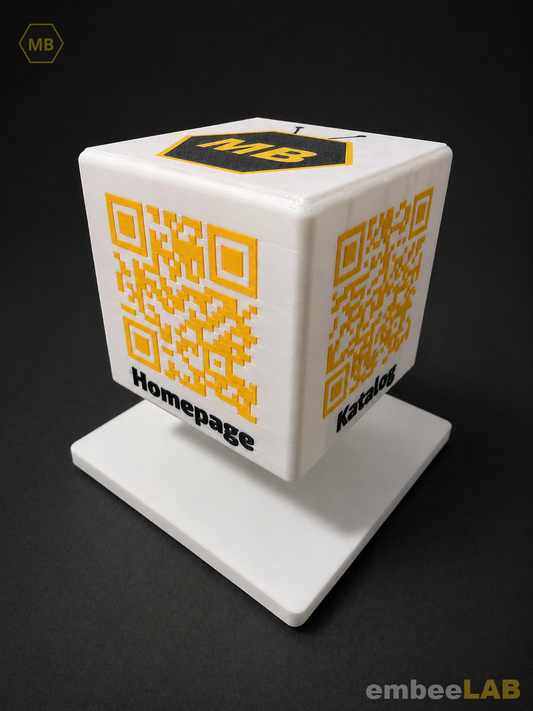 QR-Cube Marketing-Würfel – ideal für Empfangstheke, Showroom oder Messe